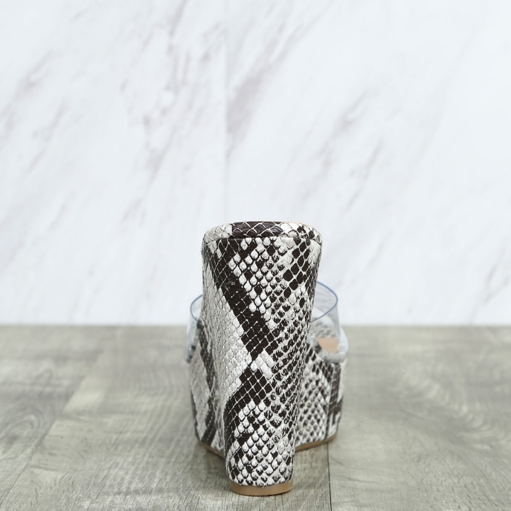 NEW🔥 Clear Band Snake Platform Wedge Heel Sandals - Picture 5 of 5